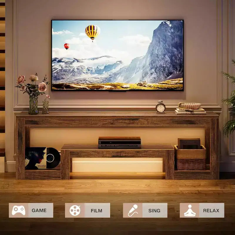 Meuble TV de ferme Lantine de 160 cm, convient aux téléviseurs de 55/60/65/75 pouces, avec étagères de rangement ouvertes, console en bois pour le salon et la chambre.