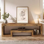 Meuble TV de ferme Lantine de 160 cm, convient aux téléviseurs de 55/60/65/75 pouces, avec étagères de rangement ouvertes, console en bois pour le salon et la chambre.