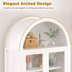 71 Fluted Tall Arched Pantry Cabinet with Adjustable Shelves, Elegant Display Storage with Hidden Drawer & Glass Door
