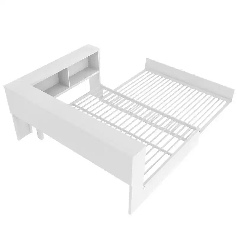 Luxystar Full Size Metal Daybed with Trundle, 5 Storage Cabinets, White