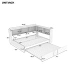 Luxystar Full Size Metal Daybed with Trundle, 5 Storage Cabinets, White