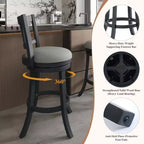 Tabourets de bar pivotants Ora Maison avec dossier ergonomique, cadre en bois massif et repose-pieds pour cuisine, bar, restaurant et café