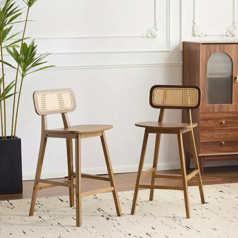 Christopher Knight Home Sacha Tabourets de bar contemporains en bois d'hévéa tressé de rotin (lot de 2)
