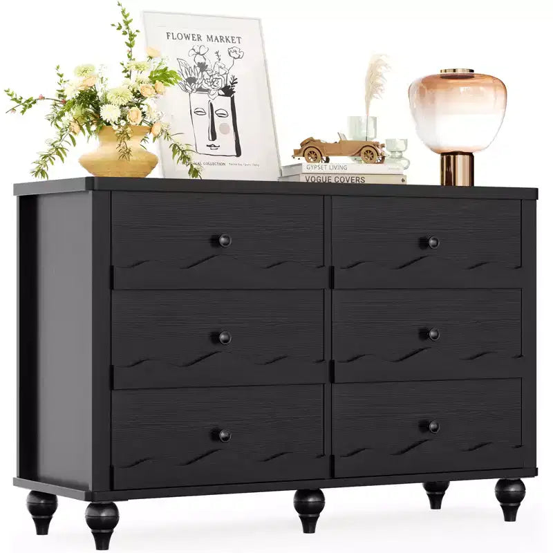 Commode à 6 tiroirs Besiost 43, meuble de rangement en bois avec façade festonnée