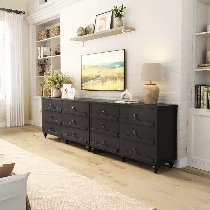 Commode à 6 tiroirs Besiost 43, meuble de rangement en bois avec façade festonnée