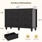 Commode à 6 tiroirs Besiost 43, meuble de rangement en bois avec façade festonnée