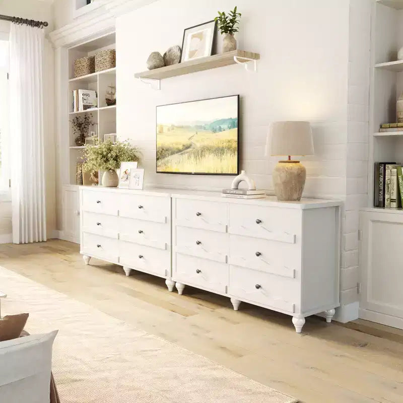 Commode à 6 tiroirs Besiost 43, meuble de rangement en bois avec façade festonnée