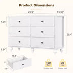 Commode à 6 tiroirs Besiost 43, meuble de rangement en bois avec façade festonnée