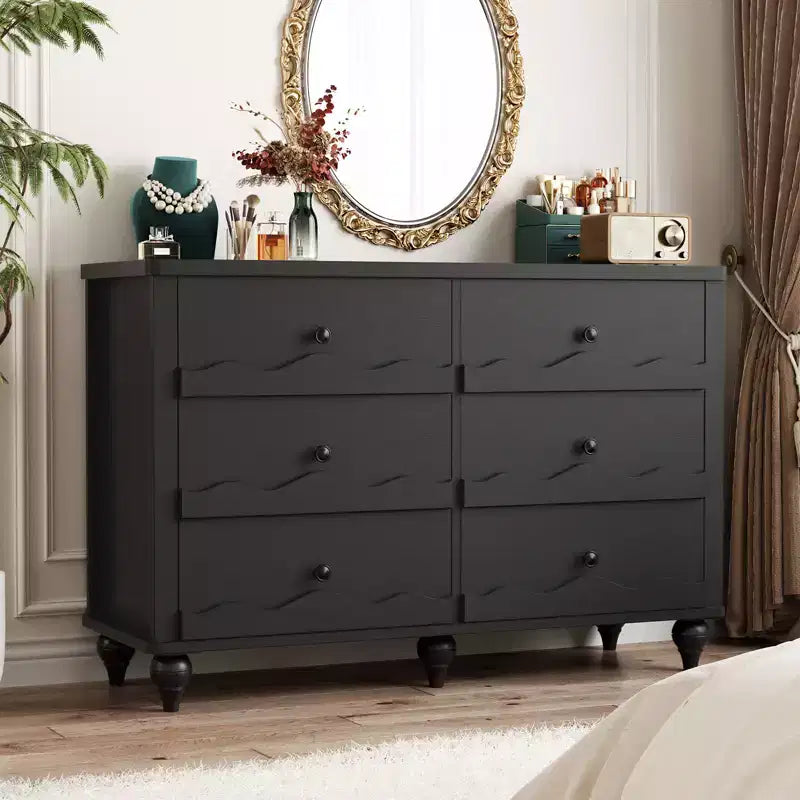 Commode à 6 tiroirs Besiost 43, meuble de rangement en bois avec façade festonnée