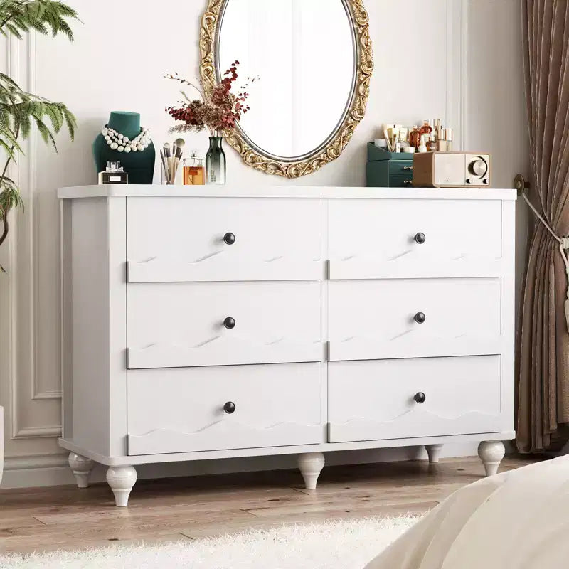 Commode à 6 tiroirs Besiost 43, meuble de rangement en bois avec façade festonnée