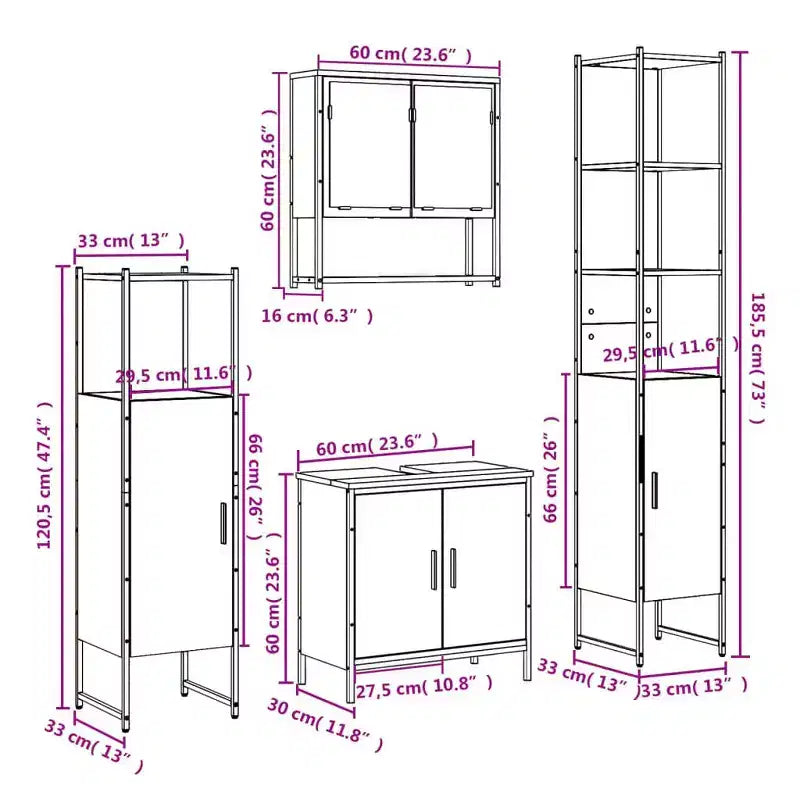 vidaXL Ensemble de meubles de salle de bain avec étagère 4 pcs Bois d'ingénierie Moderne Intérieur