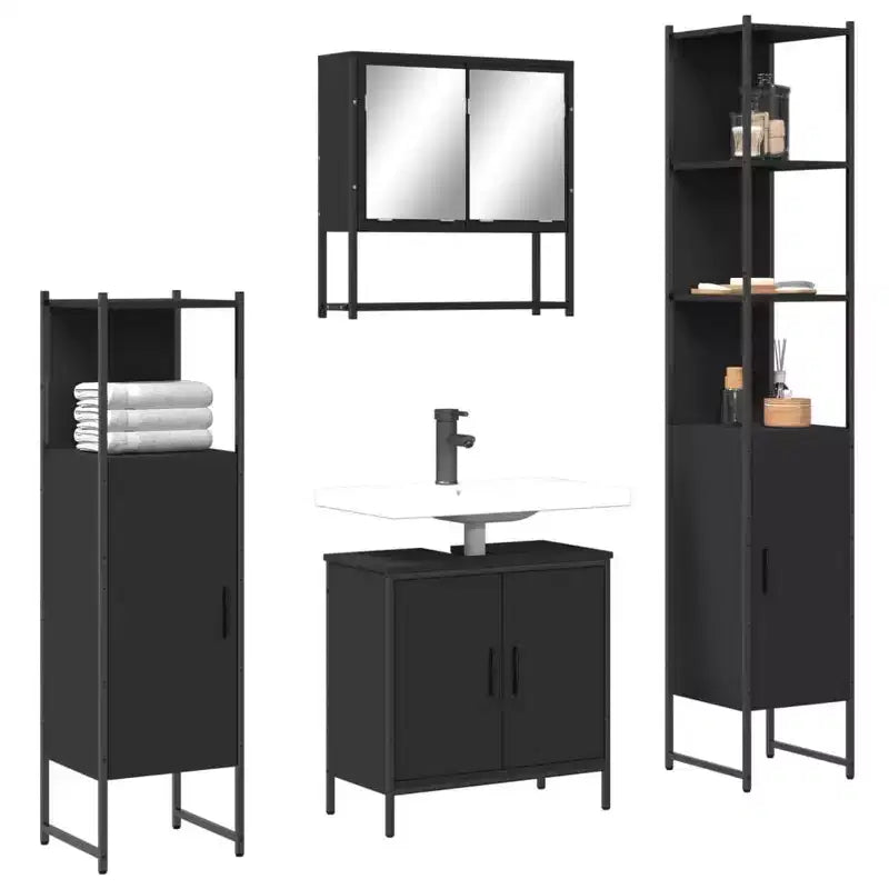vidaXL Ensemble de meubles de salle de bain avec étagère 4 pcs Bois d'ingénierie Moderne Intérieur