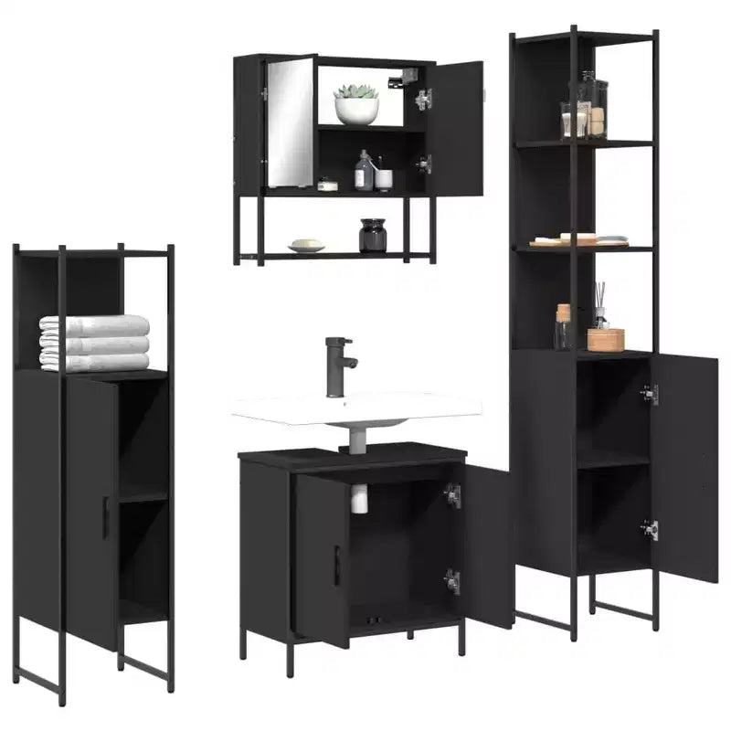 vidaXL Ensemble de meubles de salle de bain avec étagère 4 pcs Bois d'ingénierie Moderne Intérieur