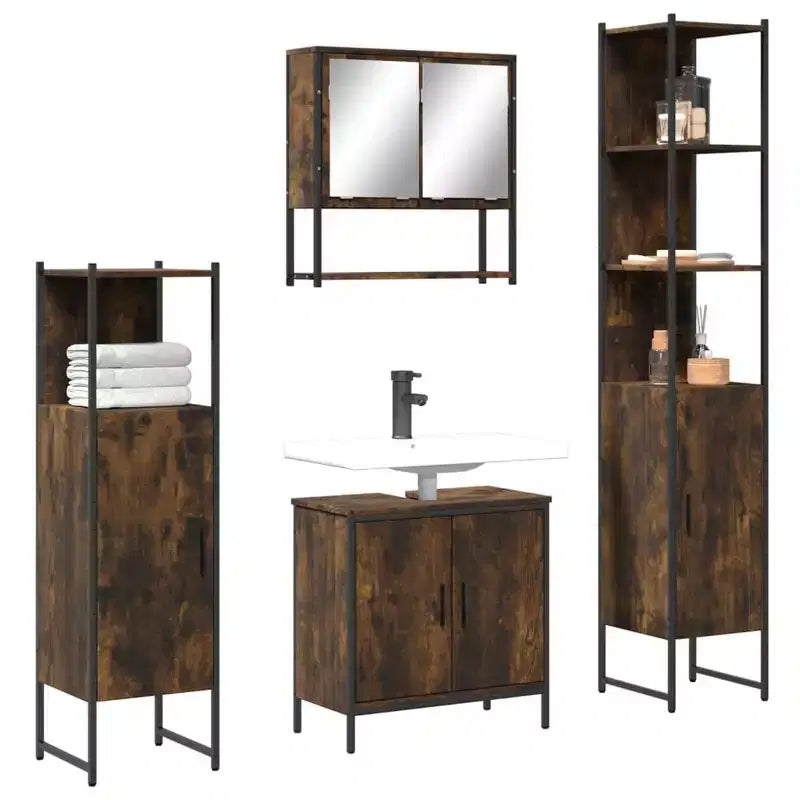 vidaXL Ensemble de meubles de salle de bain avec étagère 4 pcs Bois d'ingénierie Moderne Intérieur