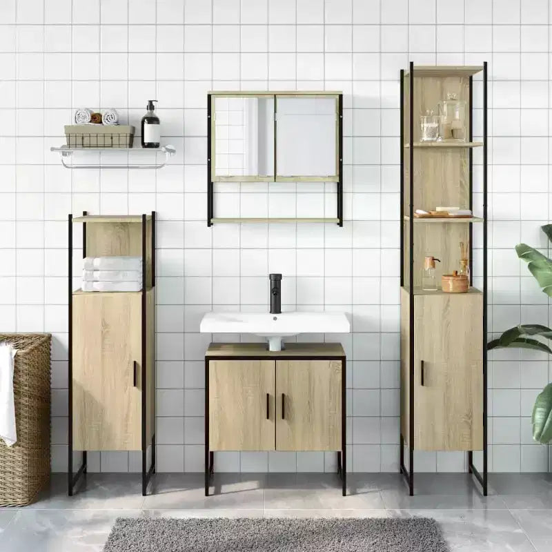 vidaXL Ensemble de meubles de salle de bain avec étagère 4 pcs Bois d'ingénierie Moderne Intérieur