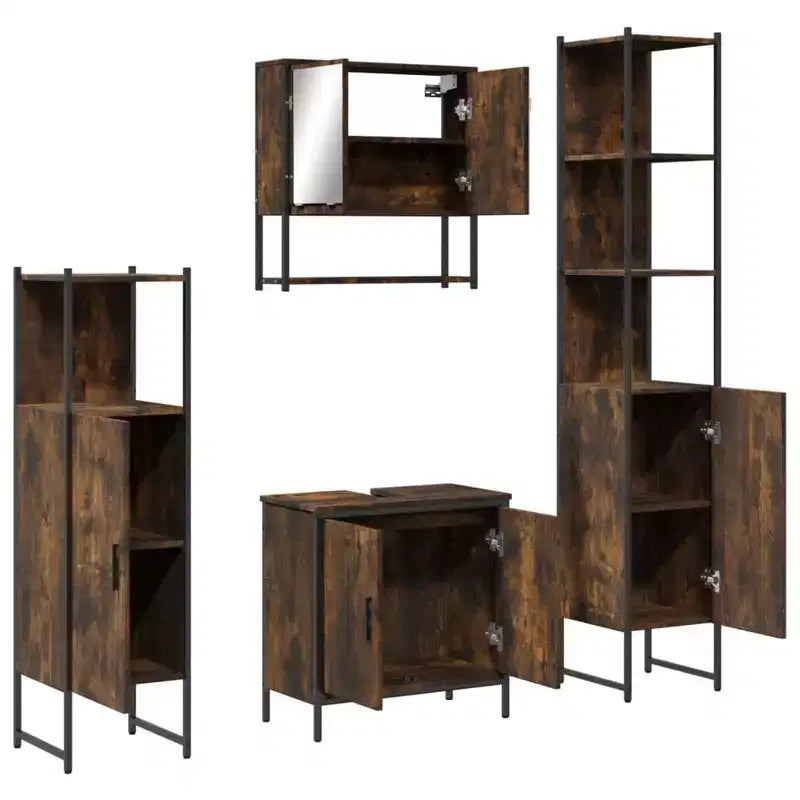 vidaXL Ensemble de meubles de salle de bain avec étagère 4 pcs Bois d'ingénierie Moderne Intérieur