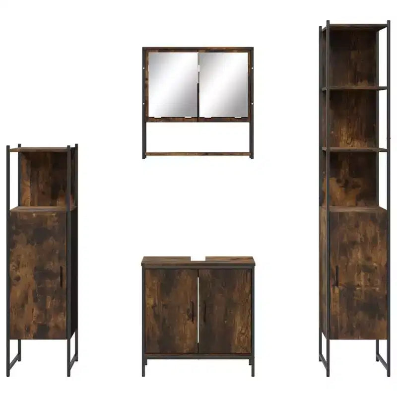 vidaXL Ensemble de meubles de salle de bain avec étagère 4 pcs Bois d'ingénierie Moderne Intérieur