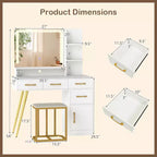 Costway Modern Vanity Desk Set with Charging Station,Hair Dryer Holder & 3-Color LED Mirror