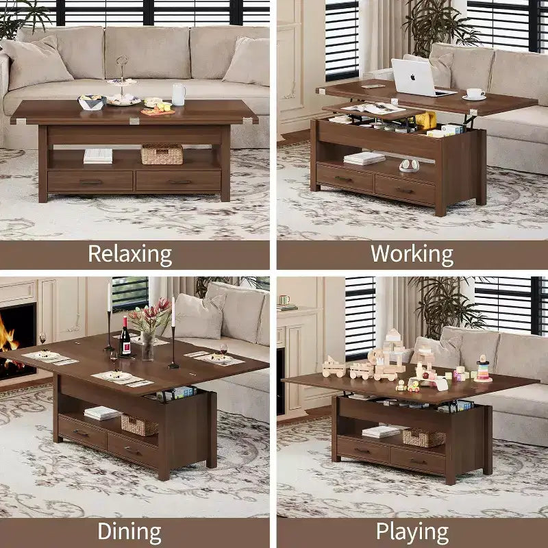 Coffee Table, 4 in 1 Convertible Lift Top Coffee Table with Storage for Living Room - 40 Storage Coffee Tables with 2 Drawers