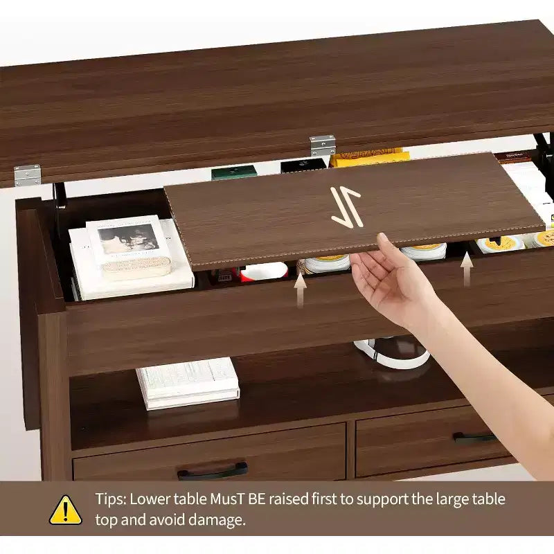 Coffee Table, 4 in 1 Convertible Lift Top Coffee Table with Storage for Living Room - 40 Storage Coffee Tables with 2 Drawers