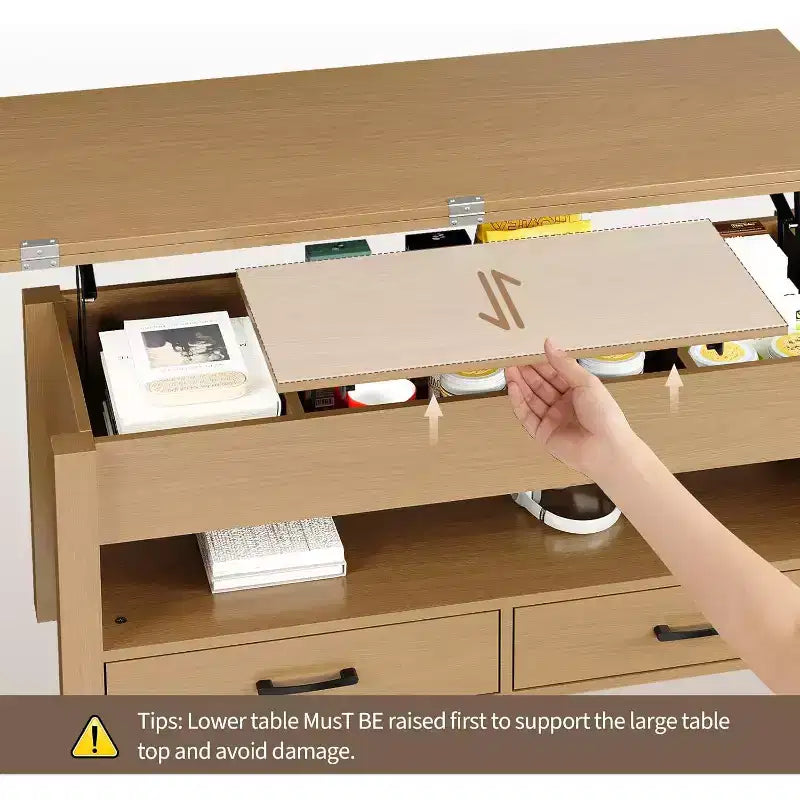 Coffee Table, 4 in 1 Convertible Lift Top Coffee Table with Storage for Living Room - 40 Storage Coffee Tables with 2 Drawers