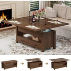Coffee Table, 4 in 1 Convertible Lift Top Coffee Table with Storage for Living Room - 40 Storage Coffee Tables with 2 Drawers