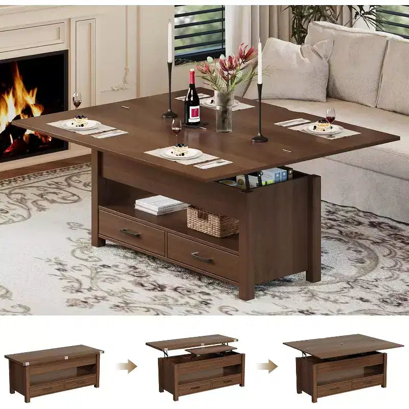 Coffee Table, 4 in 1 Convertible Lift Top Coffee Table with Storage for Living Room - 40 Storage Coffee Tables with 2 Drawers