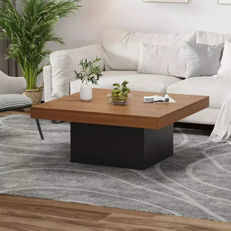 Square Coffee Table, 16-Color LED Living Room Tables, Modern Coffee Tables, Cocktail Table for Home Office, Apartment, Reading Room, Easy Assembly