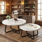 Ensemble de 2 tables basses gigognes rondes, table à thé pour petits espaces, table basse ronde en bois avec pieds cannelés, tables basses modernes du milieu du siècle