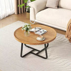 Ensemble de 2 tables basses gigognes rondes, table à thé pour petits espaces, table basse ronde en bois avec pieds cannelés, tables basses modernes du milieu du siècle