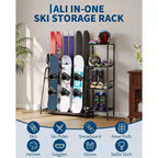 Ski Storage Rack, 48 x 12 x 46, Heavy Duty Freestanding Steel Ski Organizer for 4-Pair Skis, Snowboard, Boots, Poles, Helmet & Goggles