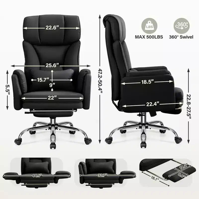 KERDOM High Back Executive Office Chair, Big and Tall PU Leather Desk Chair With Adjustable Height, Padded Armrests And Footrest