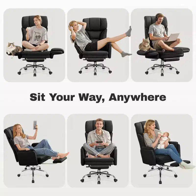 KERDOM High Back Executive Office Chair, Big and Tall PU Leather Desk Chair With Adjustable Height, Padded Armrests And Footrest
