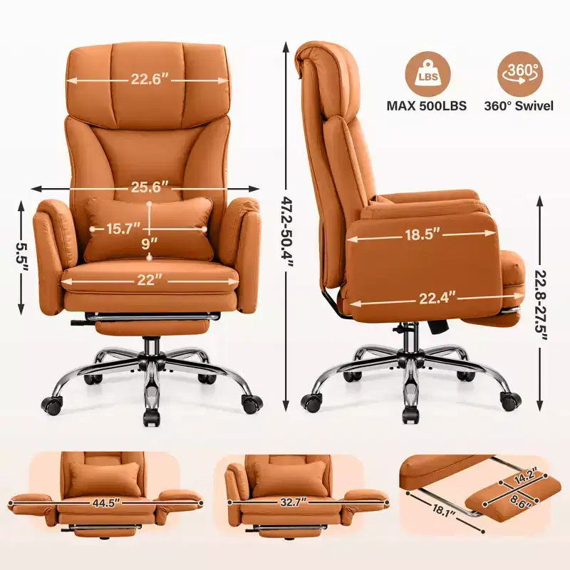 KERDOM High Back Executive Office Chair, Big and Tall PU Leather Desk Chair With Adjustable Height, Padded Armrests And Footrest