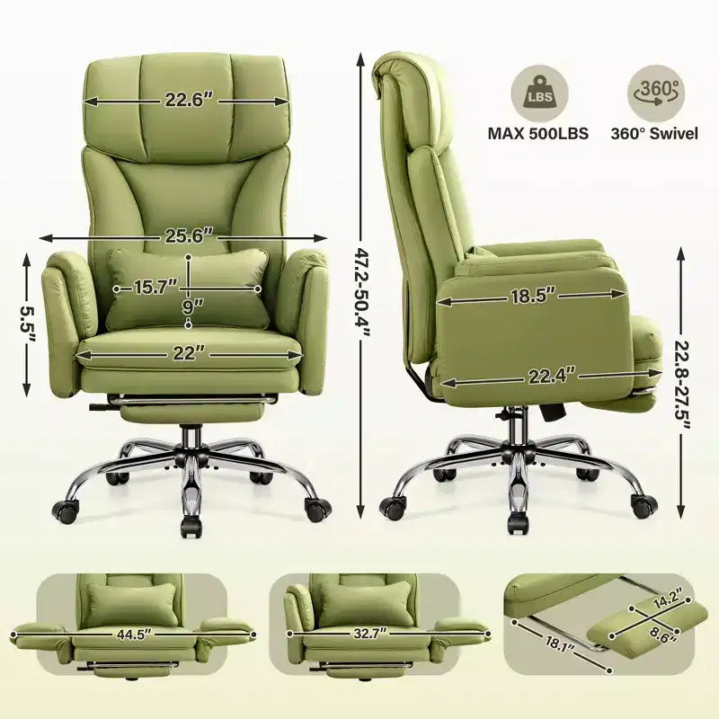 KERDOM High Back Executive Office Chair, Big and Tall PU Leather Desk Chair With Adjustable Height, Padded Armrests And Footrest