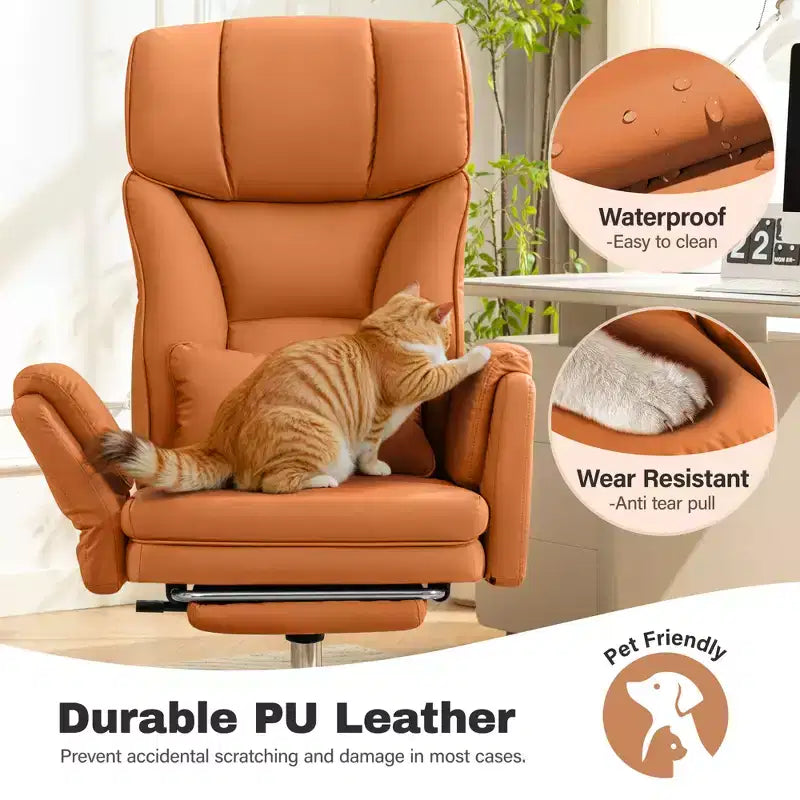 KERDOM High Back Executive Office Chair, Big and Tall PU Leather Desk Chair With Adjustable Height, Padded Armrests And Footrest