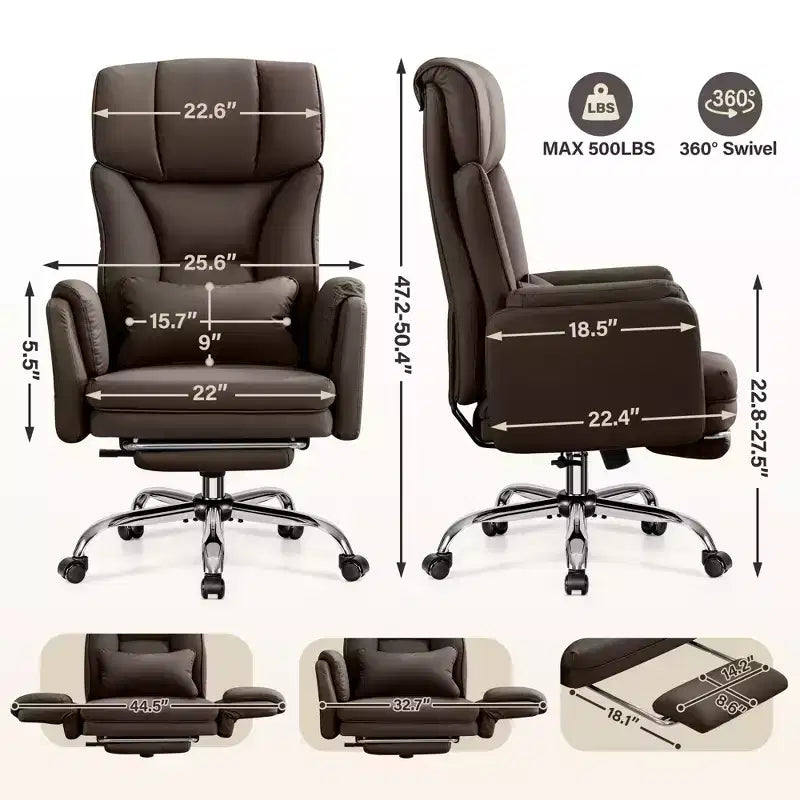 KERDOM High Back Executive Office Chair, Big and Tall PU Leather Desk Chair With Adjustable Height, Padded Armrests And Footrest