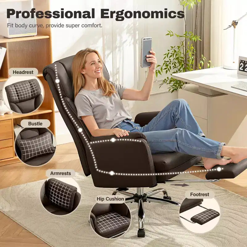 KERDOM High Back Executive Office Chair, Big and Tall PU Leather Desk Chair With Adjustable Height, Padded Armrests And Footrest