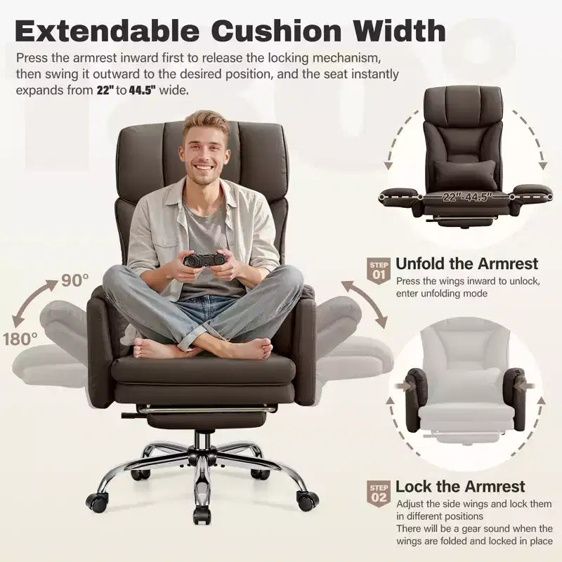 KERDOM High Back Executive Office Chair, Big and Tall PU Leather Desk Chair With Adjustable Height, Padded Armrests And Footrest