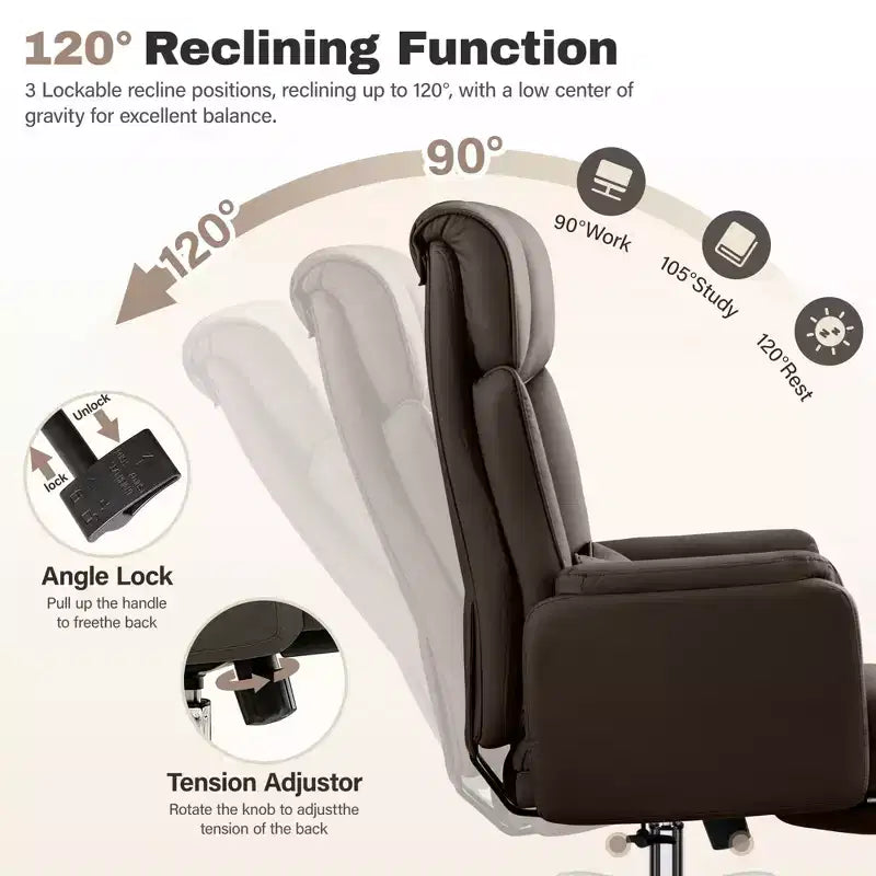 KERDOM High Back Executive Office Chair, Big and Tall PU Leather Desk Chair With Adjustable Height, Padded Armrests And Footrest
