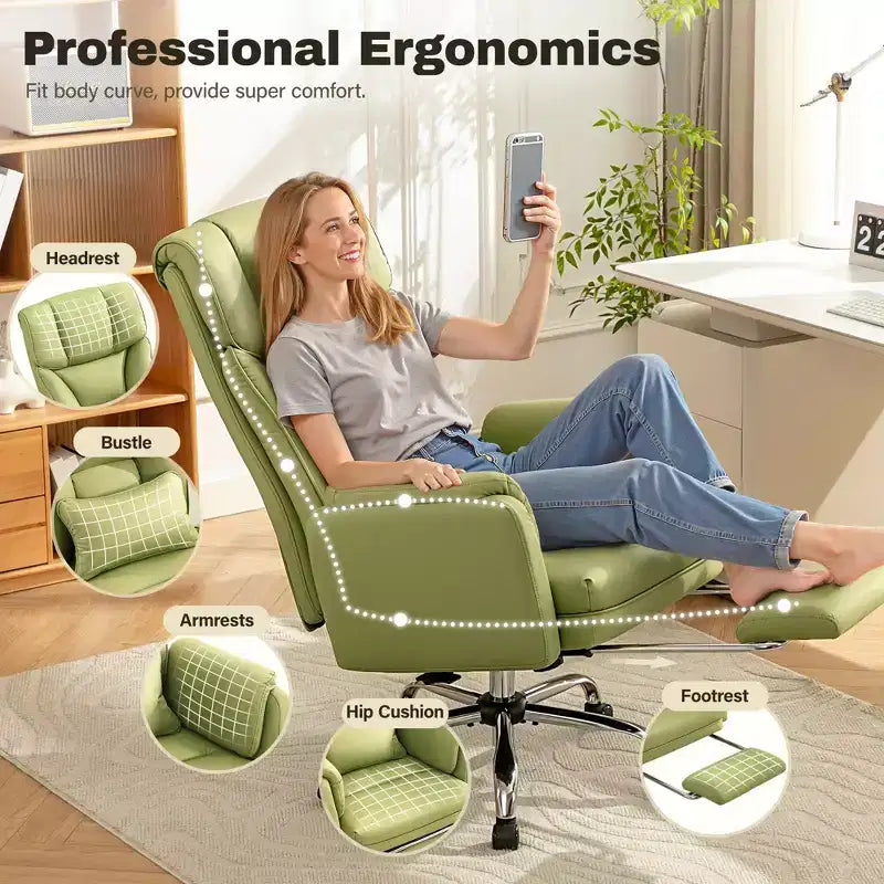 KERDOM High Back Executive Office Chair, Big and Tall PU Leather Desk Chair With Adjustable Height, Padded Armrests And Footrest
