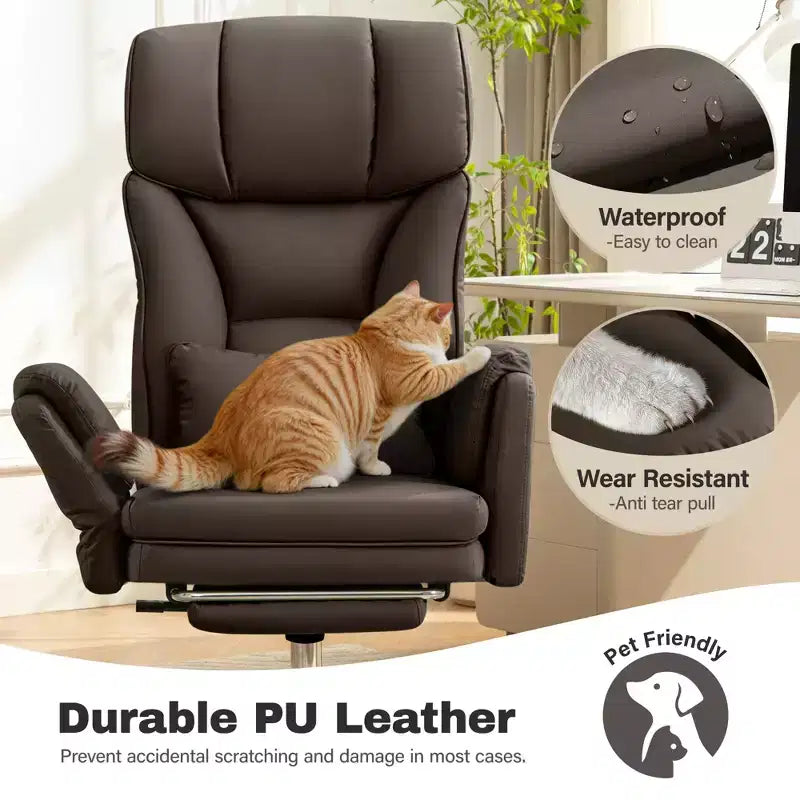 KERDOM High Back Executive Office Chair, Big and Tall PU Leather Desk Chair With Adjustable Height, Padded Armrests And Footrest