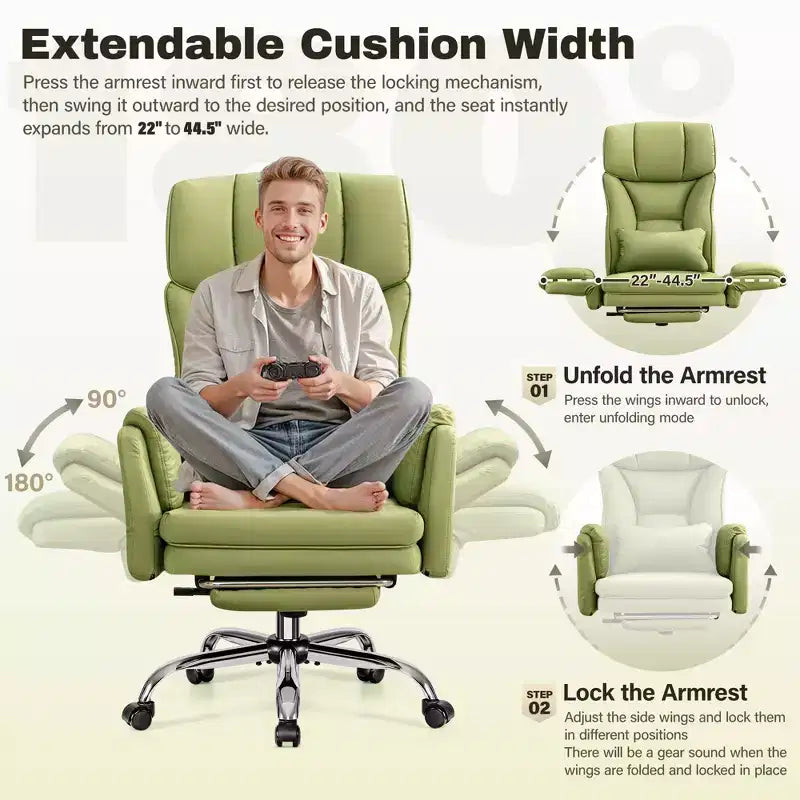 KERDOM High Back Executive Office Chair, Big and Tall PU Leather Desk Chair With Adjustable Height, Padded Armrests And Footrest
