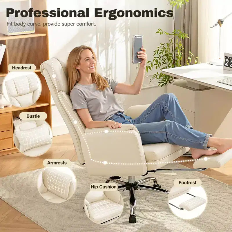 KERDOM High Back Executive Office Chair, Big and Tall PU Leather Desk Chair With Adjustable Height, Padded Armrests And Footrest