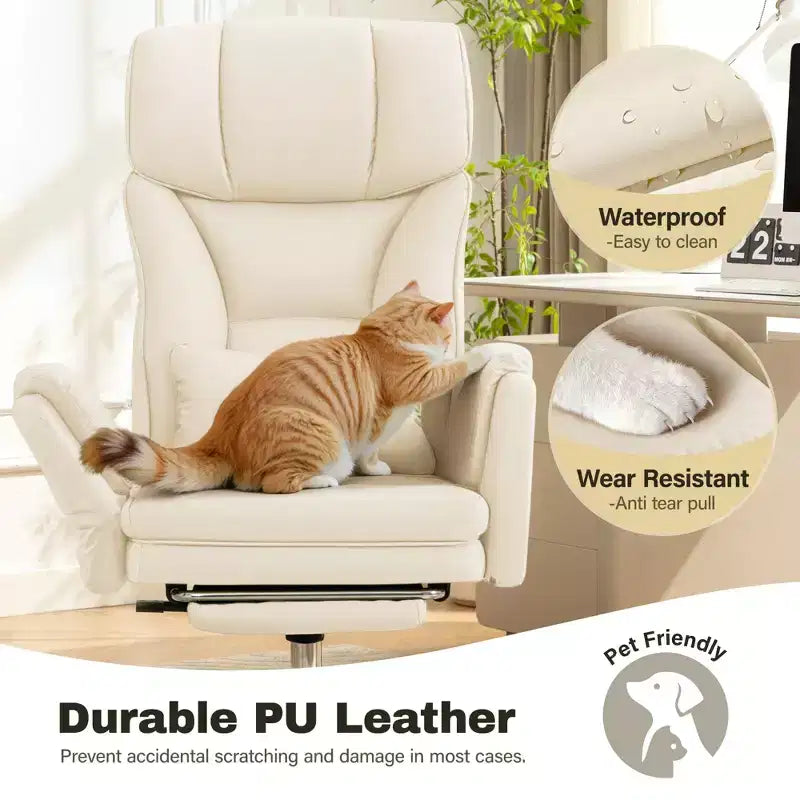KERDOM High Back Executive Office Chair, Big and Tall PU Leather Desk Chair With Adjustable Height, Padded Armrests And Footrest