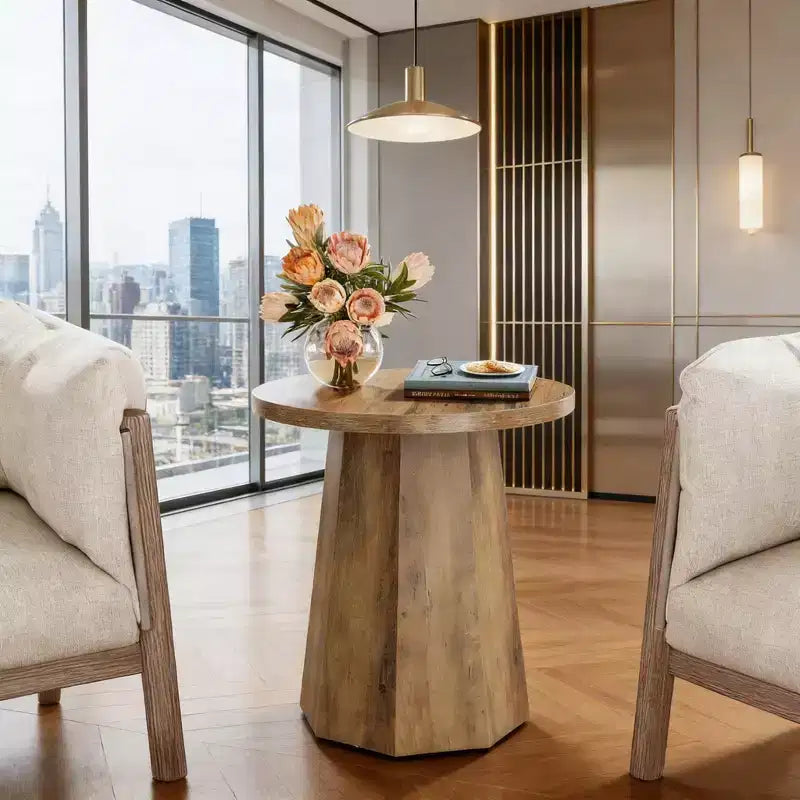 Table d'appoint ronde, bout de canapé en bois avec base octogonale