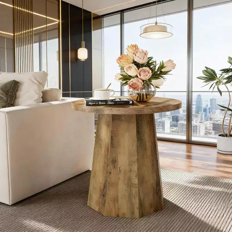 Table d'appoint ronde, bout de canapé en bois avec base octogonale