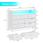 Dresser for Bedroom, 7-Drawer Black Wooden Dresser TV Stand with Charging Station & Lights, Modern Large Capacity Storage