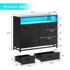 Dresser for Bedroom, 7-Drawer Black Wooden Dresser TV Stand with Charging Station & Lights, Modern Large Capacity Storage