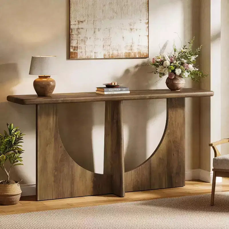 Lantine 71-Inch Long Console Table, Farmhouse Entryway Table with Sturdy Geometric Frame, Sofa Table Behind The Couch for Living Room, Rustic Brown